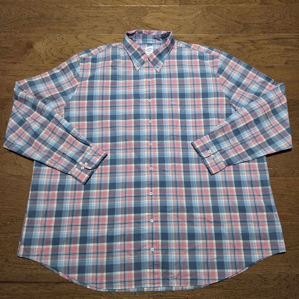 Brooks Brothers Men’s 3XLT Long Sleeve Button Down Plaid Shirt Logo